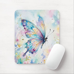 Colorful Watercolor Butterfly Floral Mouse Mat