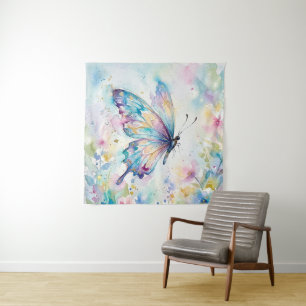 Colorful Watercolor Butterfly Floral Tapestry
