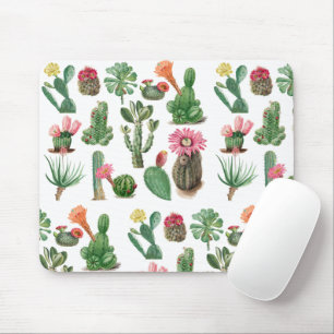 Colorful Watercolor Cactus & Succulents Flowers Mouse Mat
