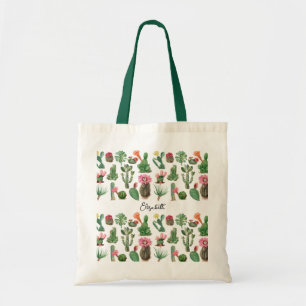 Colorful Watercolor Cactus & Succulents Flowers Tote Bag