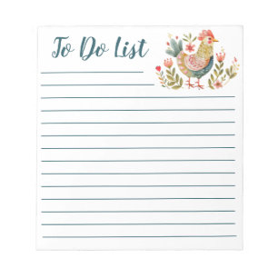 Colorful Watercolor Chicken Folk Art To Do List Notepad