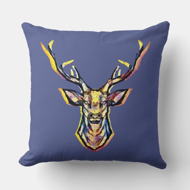 Colorful Watercolor Deer Head Art  Cushion (Front)