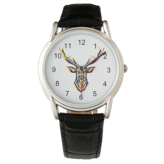 Colorful Watercolor Deer Head Art  Watch (Front)