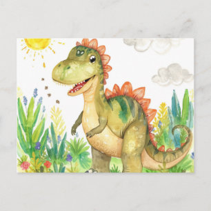 colorful Watercolor Dinosaur Postcards