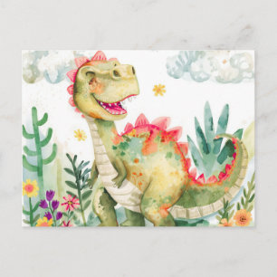 colorful Watercolor Dinosaur Postcards