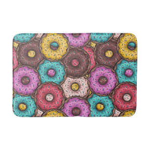 Colorful Watercolor Donuts with Sprinkles Pattern Bath Mat