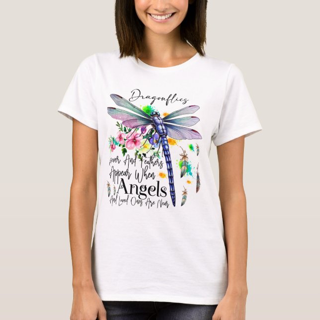 COLORFUL WATERCOLOR DRAGONFLY & INSPIRATION T-Shirt (Front)
