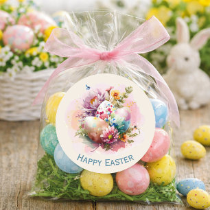 Colorful Watercolor Easter Eggs Classic Round Stic Sticker