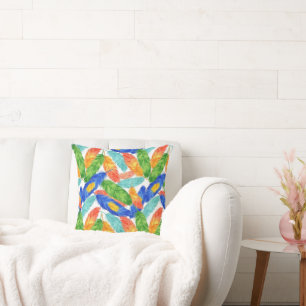 Colorful Watercolor Feathers — Abstract Art Design Cushion
