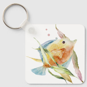 COLORFUL WATERCOLOR FISH, VACATION RENTAL KEYCHAIN
