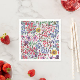 Colorful Watercolor Floral botanical Boho Garden Napkin