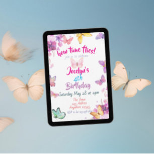 Colorful Watercolor Floral Butterfly Birthday Invitation