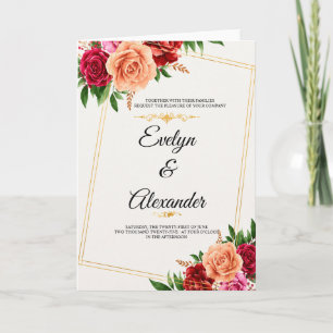Colorful Watercolor Floral Gold Frame Wedding Card