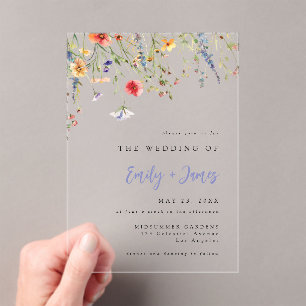 Colorful Watercolor Floral Wedding Acrylic Invitations