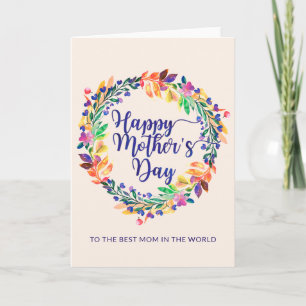 Colorful Watercolor Floral Wreath   Mother's Day Card