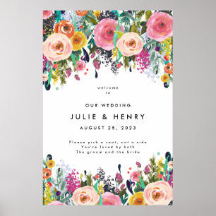 Colorful Watercolor Flower Garden Wedding Welcome Poster