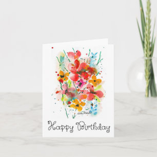 Colorful Watercolor Flowers Birthday Card