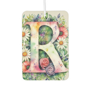 Colorful Watercolor Flowers Personalized Monogram Car Air Freshener