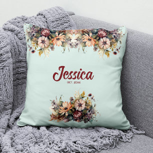 Colorful Watercolor Flowers Throw Pillow