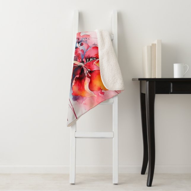 Colorful Watercolor Flowers Vibrant Art Sherpa Blanket (In Situ)