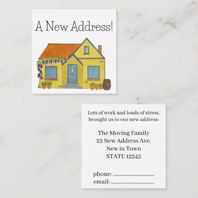 Colorful watercolor house New address card (Front/Back)