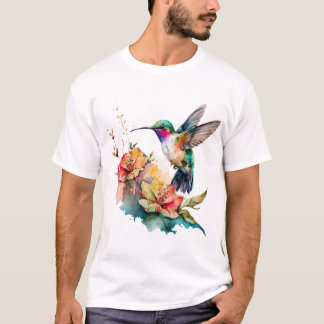 Colorful Watercolor Hummingbird and flowers 13 Cla T-Shirt