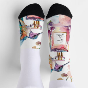 Colorful Watercolor Hummingbird & Perfume Floral S Socks