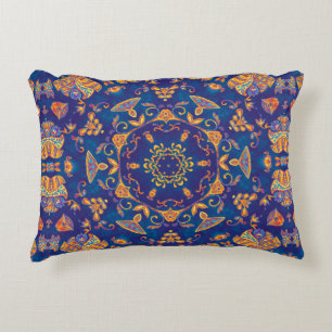 Colorful watercolor kaleidoscope mandala. Oriental Decorative Cushion
