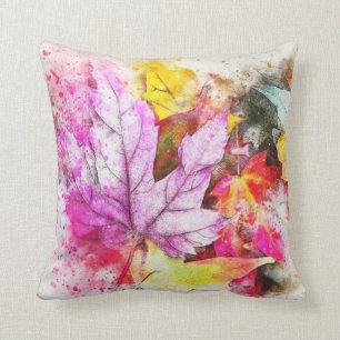 Colorful Watercolor Leaves Cushion