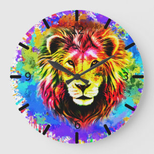 Colorful Watercolor - Lion Round Clock