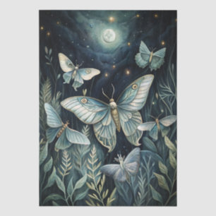 Colorful Watercolor Luna Moth & Moon Decoupage Tissue Paper