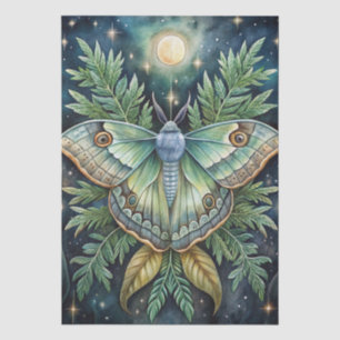 Colorful Watercolor Luna Moth & Moon Decoupage Tissue Paper