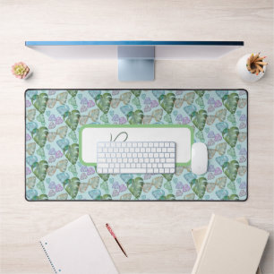 Colorful Watercolor Monstera Deliciosa Leaves Desk Mat