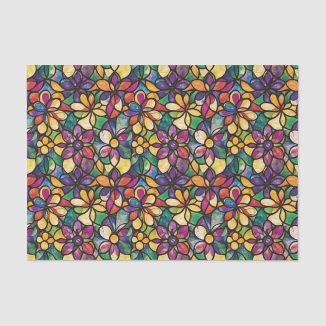 Colorful Watercolor Mosaic Stained Glass Decoupage Tissue Paper (Front)