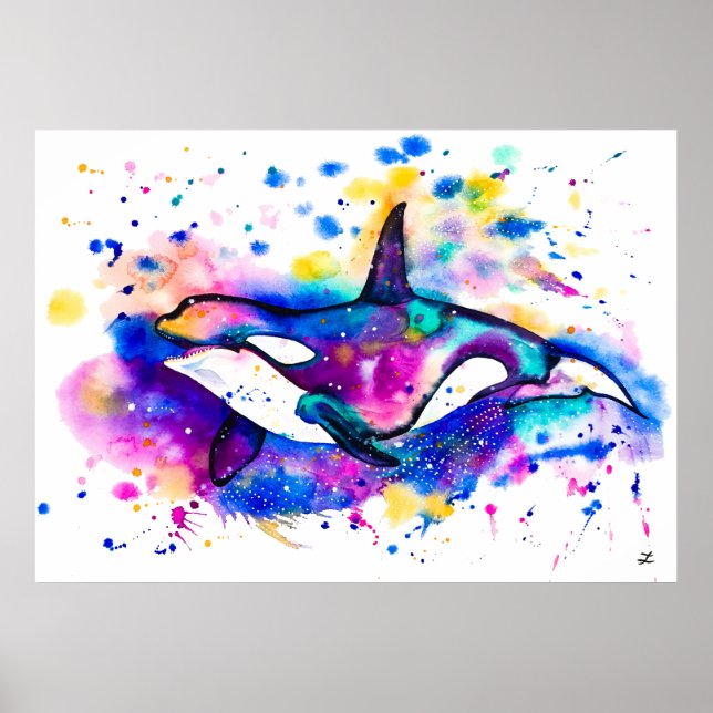 Colorful Watercolor Orca  Poster (Front)