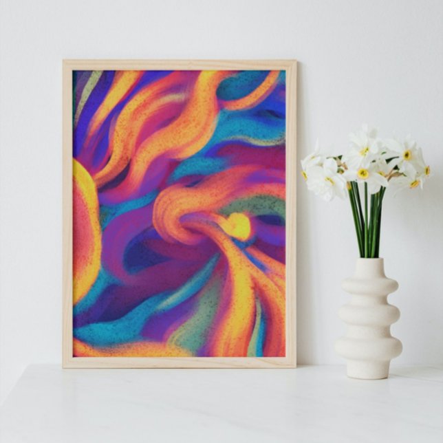 Colorful Watercolor Overlapping Waves Abstract Art Poster (Creator Uploaded)