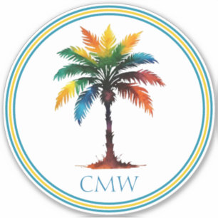 Colorful Watercolor Palm Tree Monogram