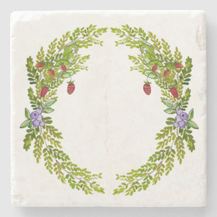 Colorful watercolor pattern of berries mouse mat c stone coaster