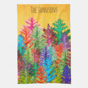 Colorful Watercolor Pine Trees Kitchen Towel