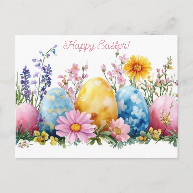 Colorful watercolor Postcard with spring flowers (Front)