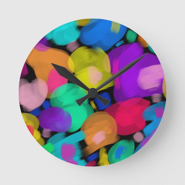 Colorful watercolor print round clock (Front)
