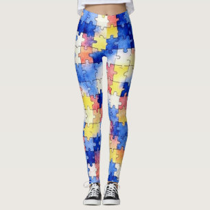 Colorful Watercolor Puzzle Piece Pattern Leggings