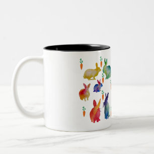 Colorful Watercolor Rabbits Easter Two-Tone Coffee Mug