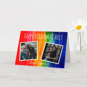 Colorful Watercolor Rainbow Photo Happy Birthday Card