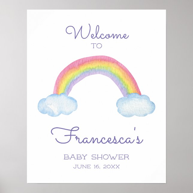 Colorful Watercolor Rainbow Welcome To Baby Shower Poster (Front)