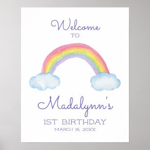 Colorful Watercolor Rainbow Welcome To Birthday Poster