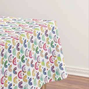 Colorful Watercolor Rainbows hearts & star pattern Tablecloth