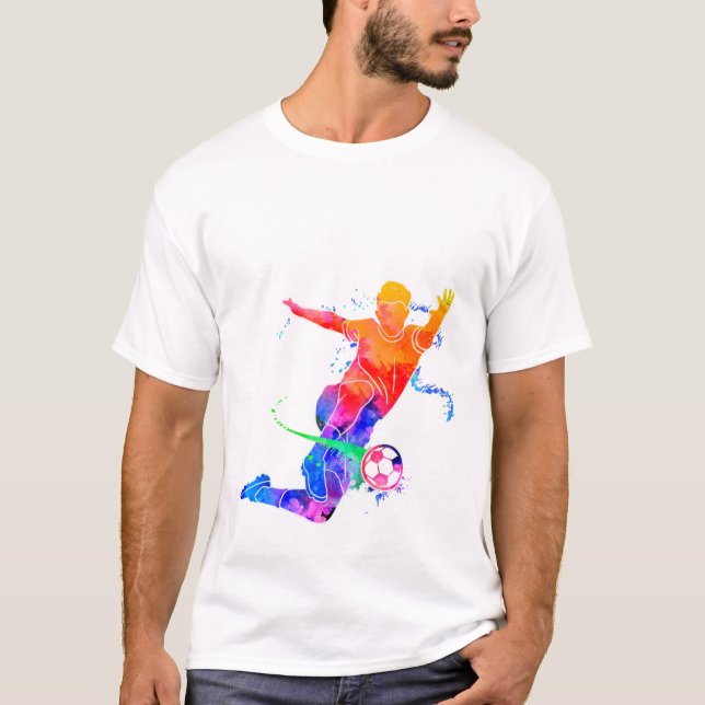 Colorful Watercolor Soccer Player Silhouette Graph T-Shirt (Front)