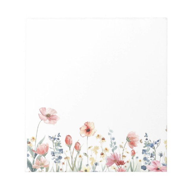 Colorful Watercolor Spring Blooms Floral Notepad (Front)