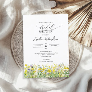 Colorful watercolor spring yellow wildflowers invitation